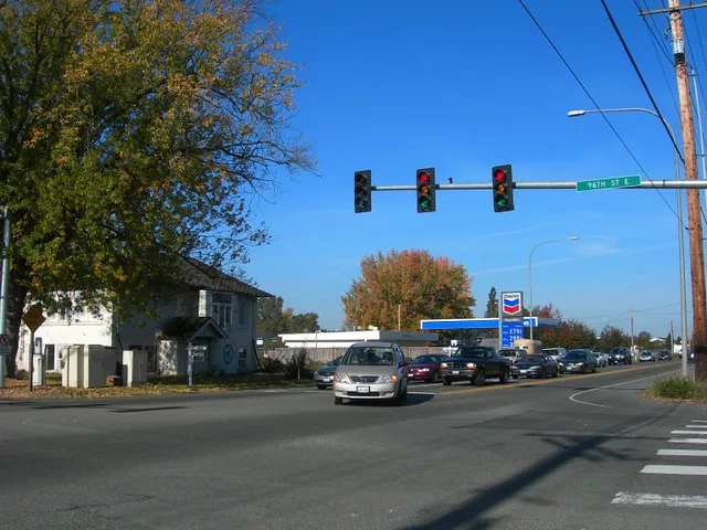 A main street intersection chevron station Alderton, WA