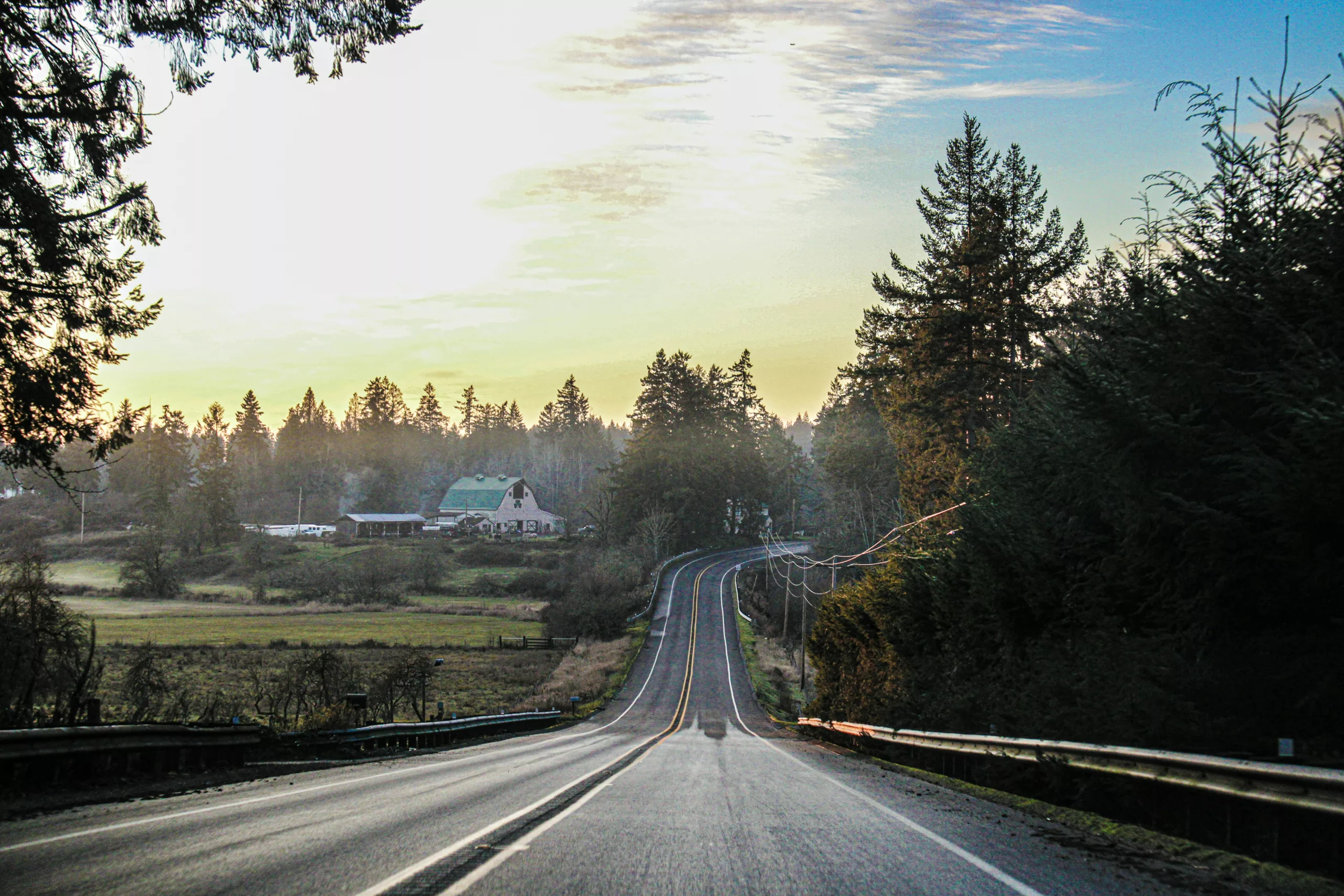 A road in rural area with tress on the side Eatonville, WA